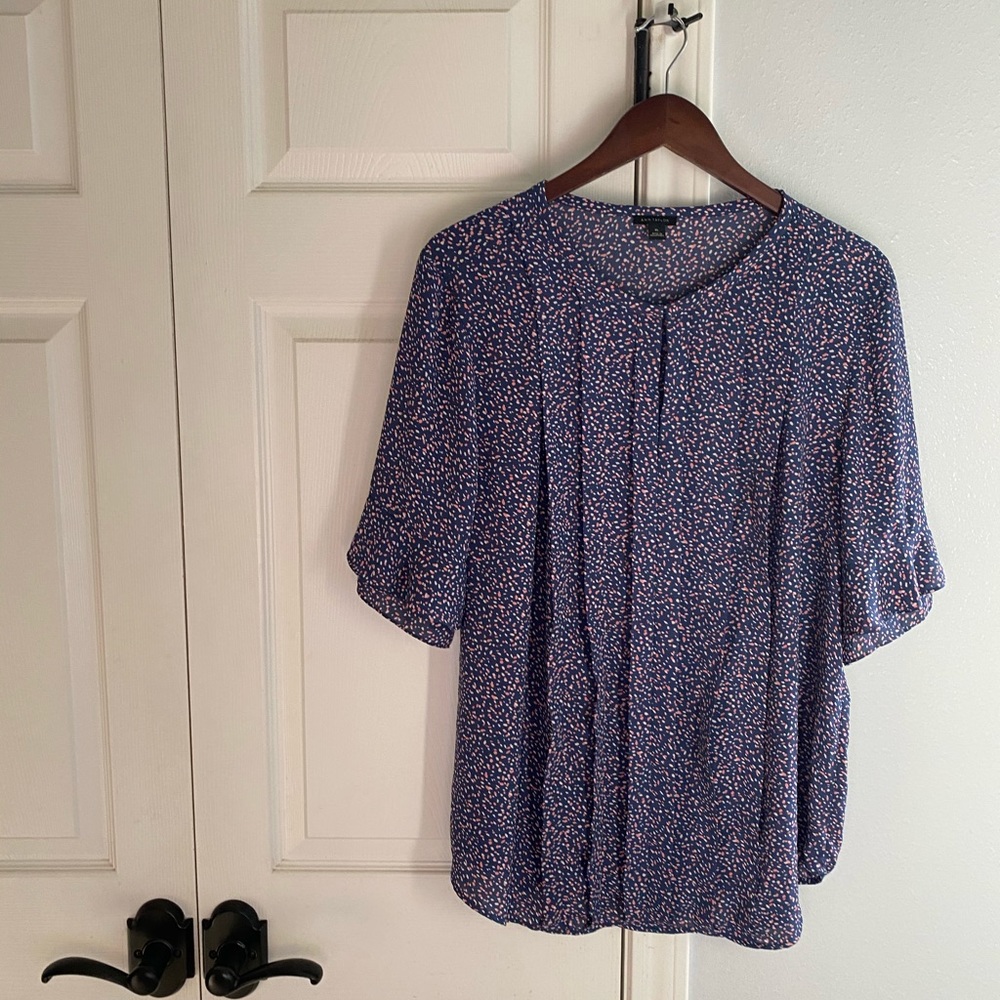 ANN TAYLOR Pink & Blue Splatter Pattern Top XL